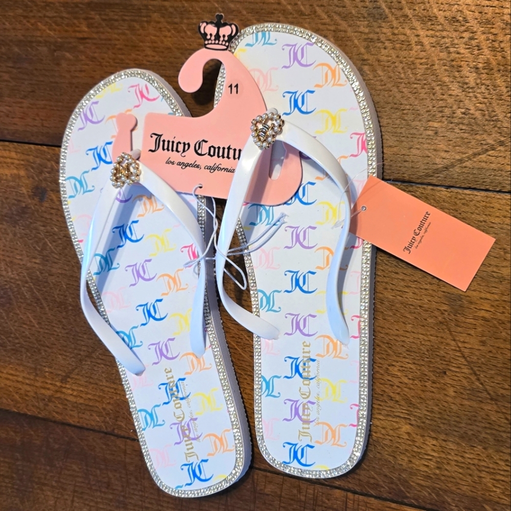 Juicy Couture RARE Matching White & Rainbow JC Monogram Handbag & Flip Flops NWT - Picture 7 of 8